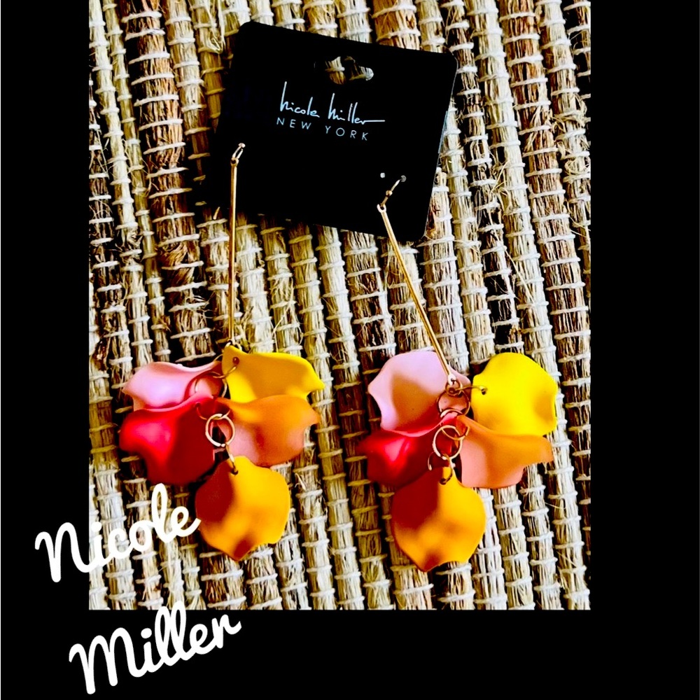 New Nicole Miller flower petal tower earrings with rose gold